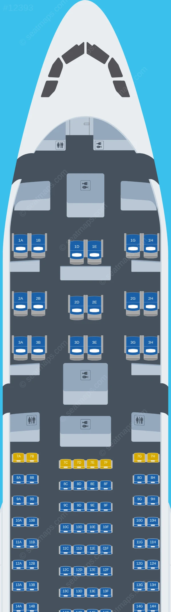 T'way Air Airbus A330-200 seatmap preview