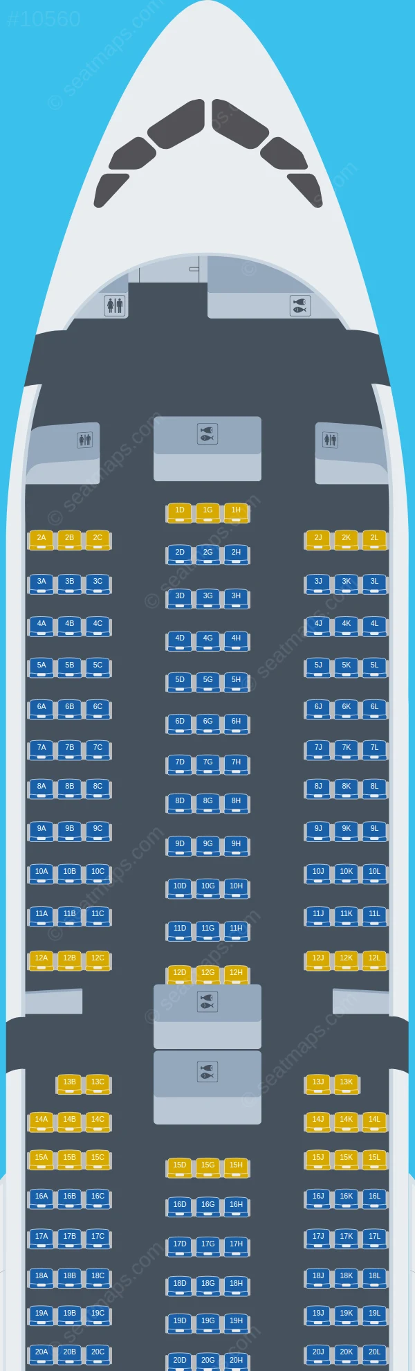 World 2 Fly Airbus A350-900 seatmap preview