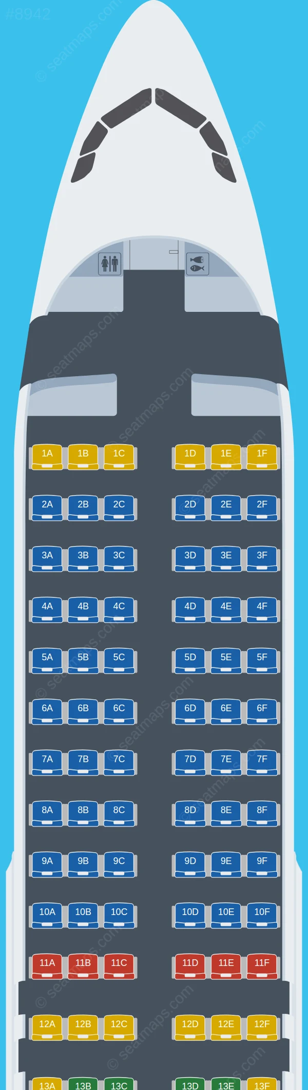 Yemenia Airbus A320-200 V.2 seatmap preview