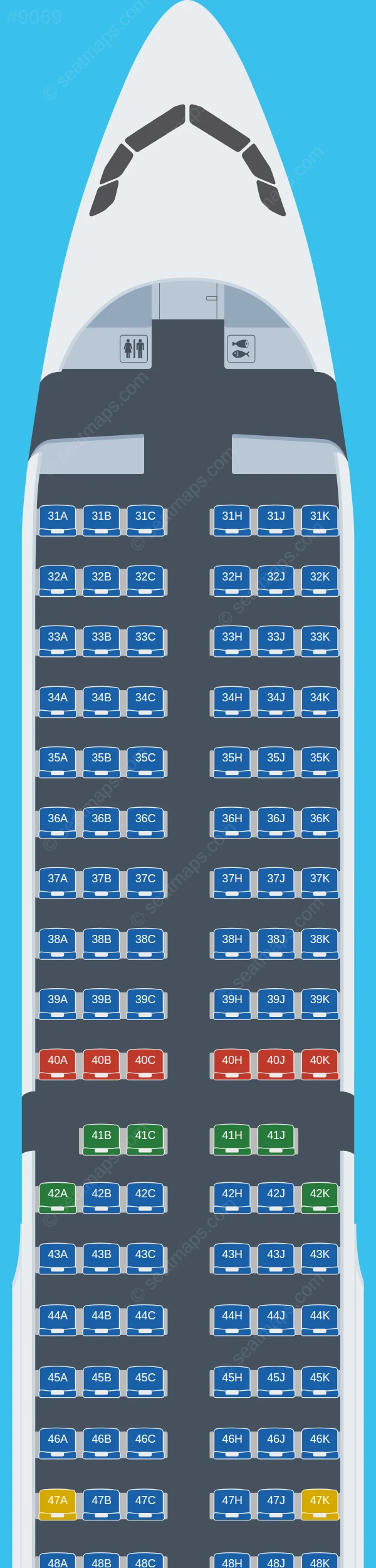 Tianjin Airlines Airbus A321-200 V.2 seatmap preview