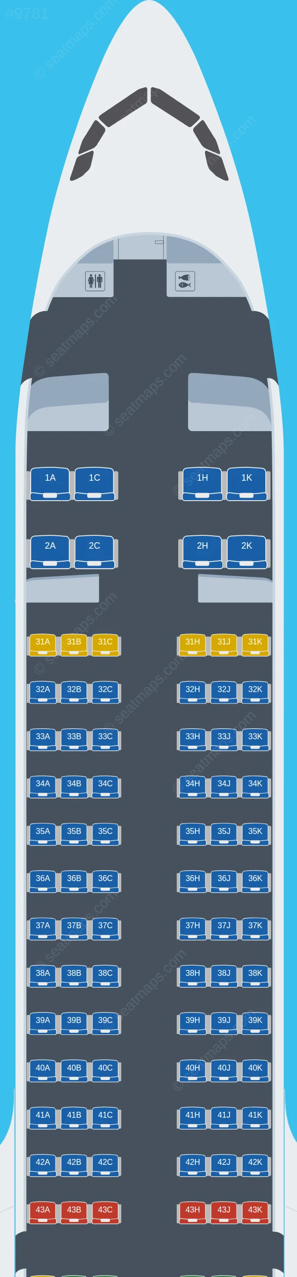 Juneyao Air Airbus A321neo seatmap preview