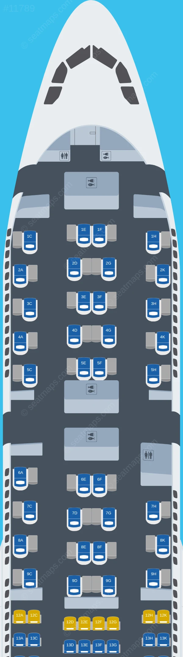 Azul Brazilian Airlines Airbus A330-200 V.2 seatmap preview