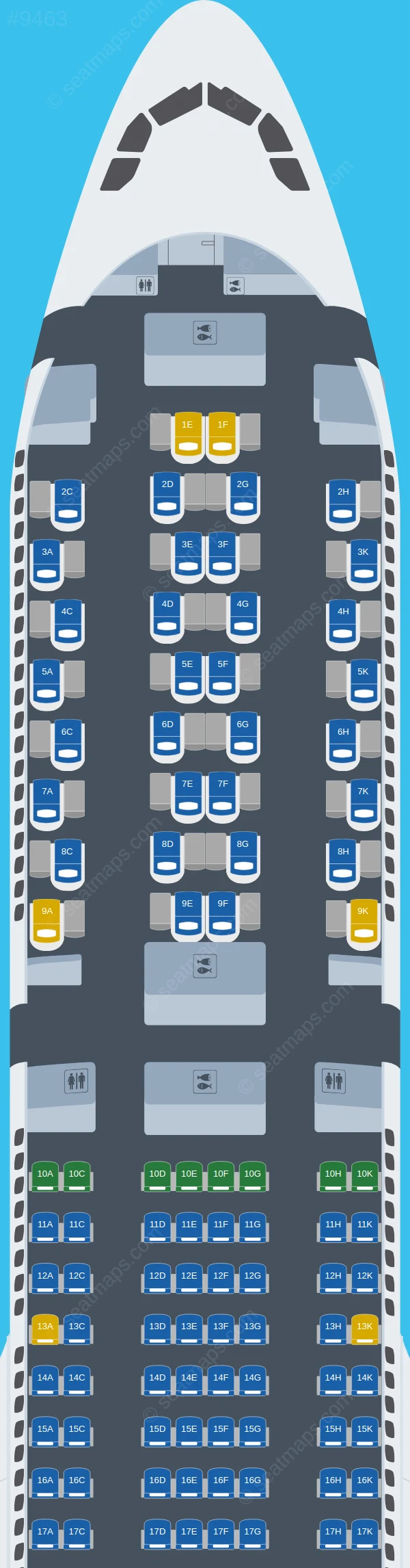Azul Brazilian Airlines Airbus A330-900neo seatmap preview