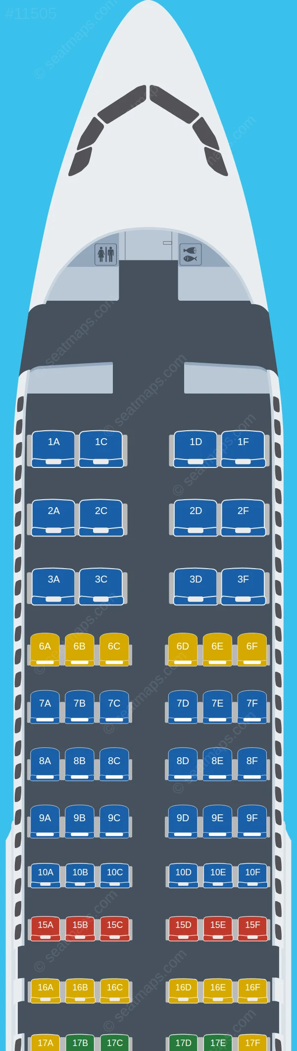 Global Crossing Airlines Airbus A320-200 V.1 seatmap preview